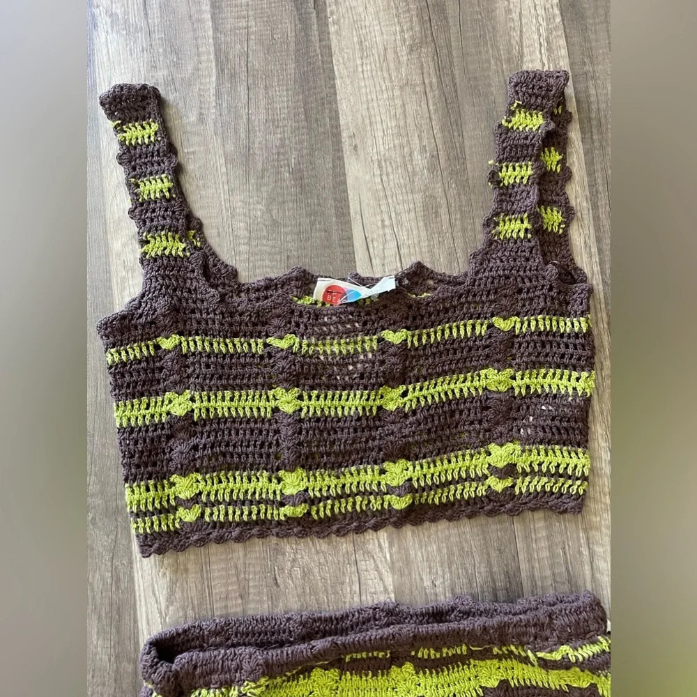 FREE PEOPLE Beach Cover up DONNI Sweater Set Crochet Skirt size small - Picture 9 of 11